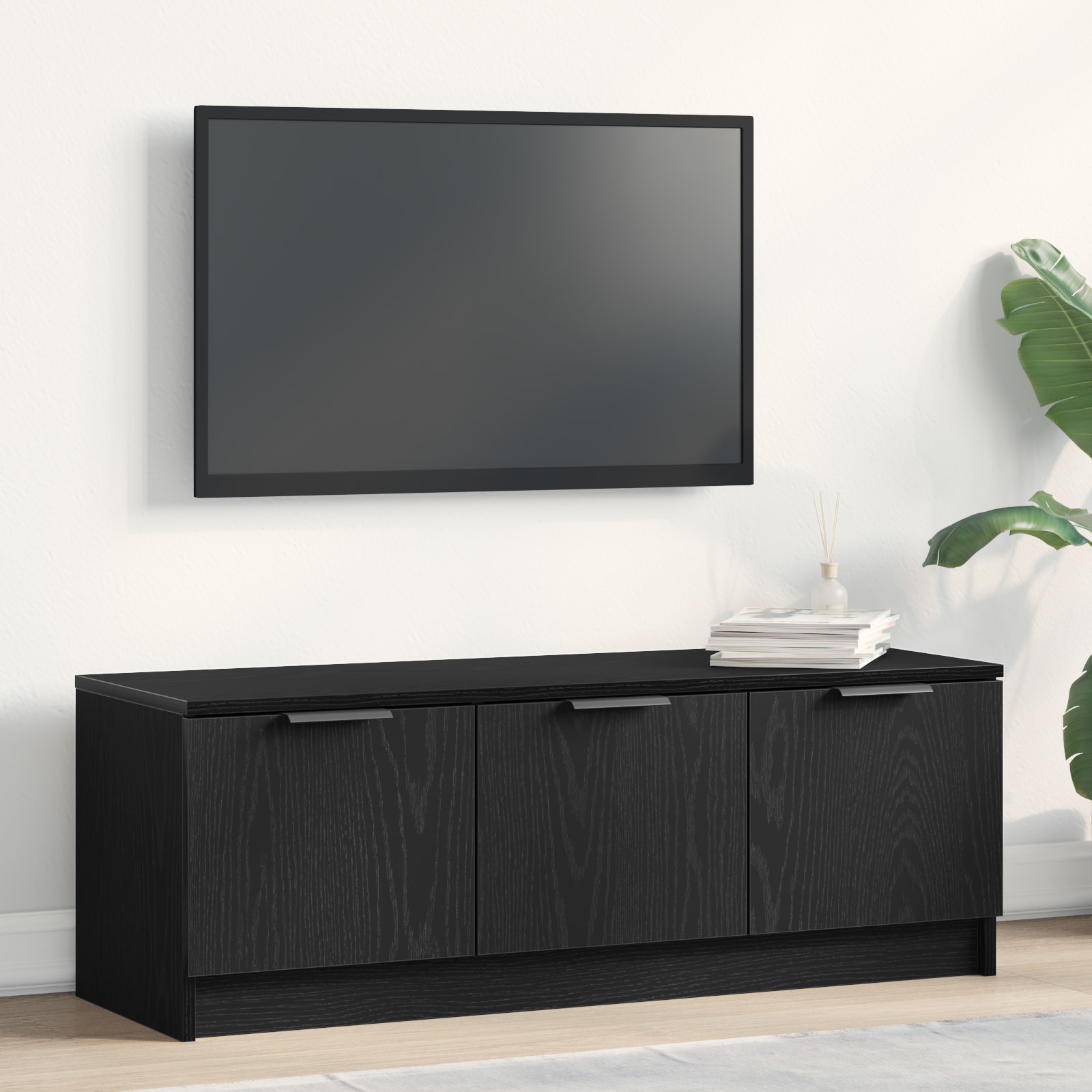 Meuble TV vidaXL Noir Chêne 102x35x36,5 cm Bois d'ingénierie