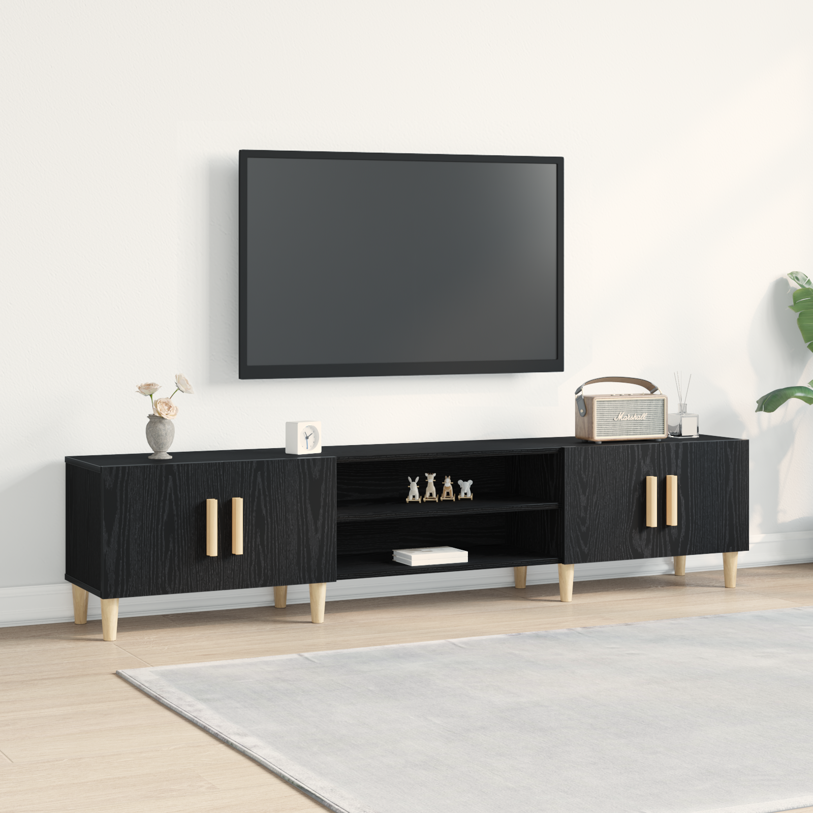 Meuble TV vidaXL Noir Chêne 180x31,5x40 cm Bois d'ingénierie