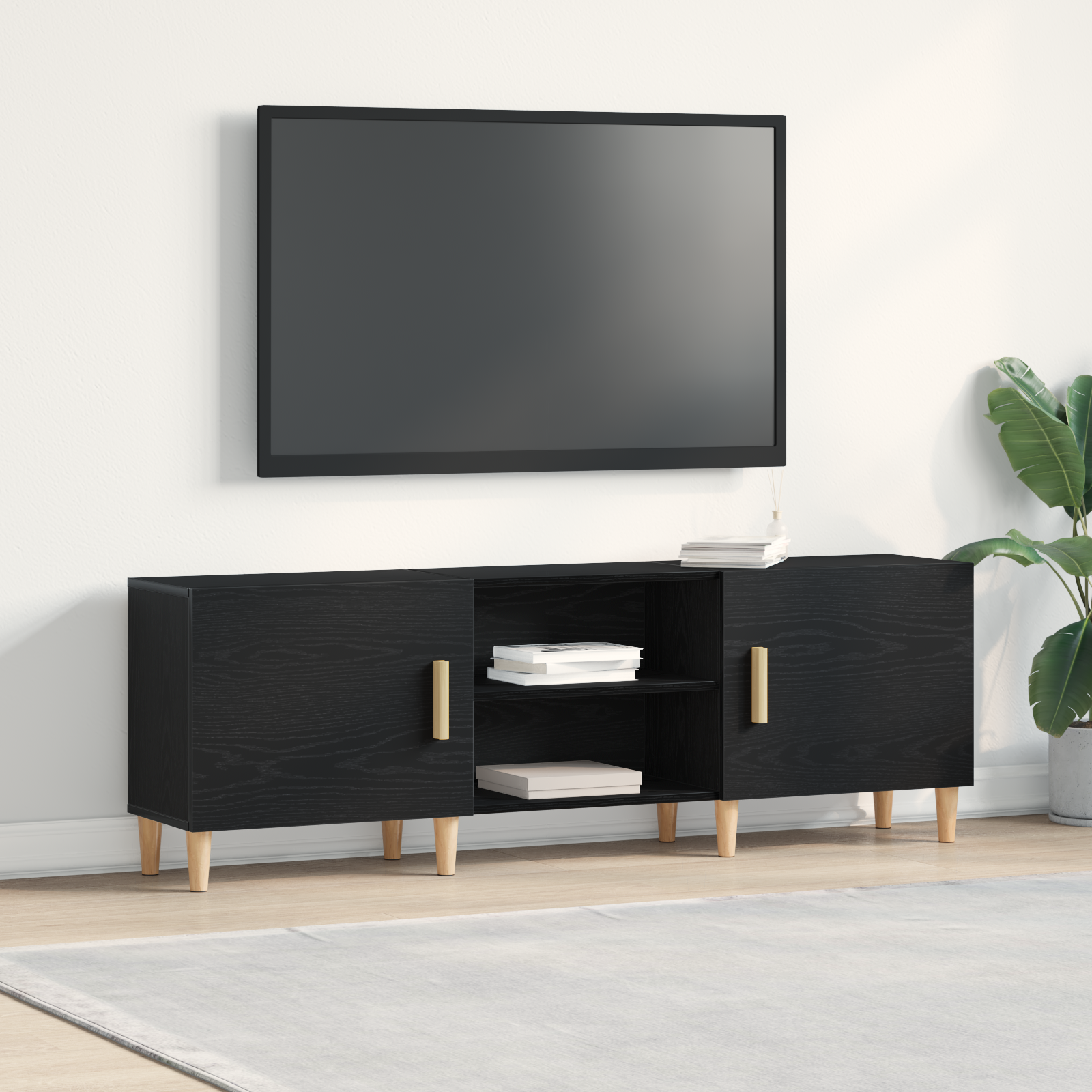 Support TV vidaXL - Chêne noir, 150x30x50 cm, Fabriqué en bois d'ingénierie