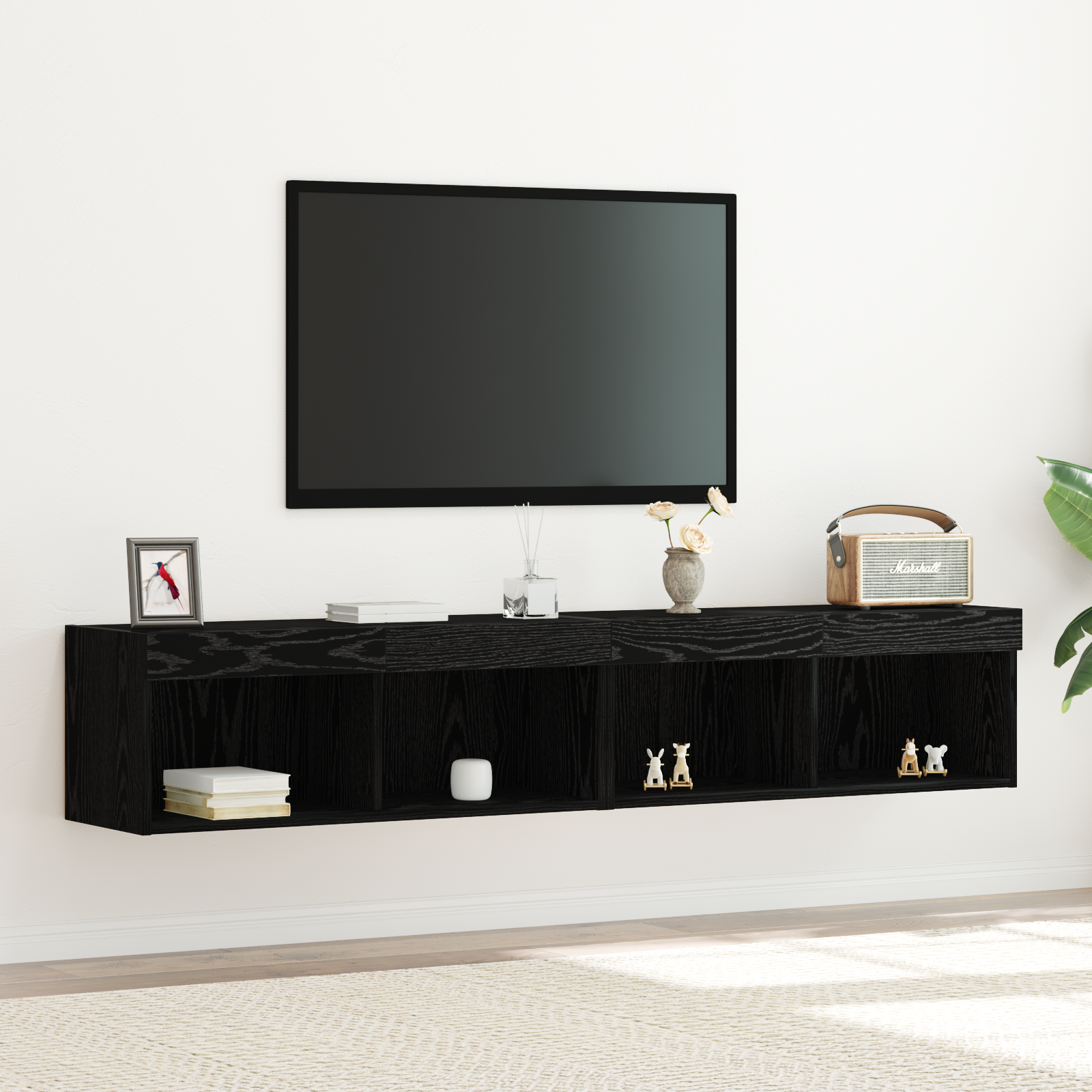Meubles TV vidaXL avec éclairage LED 2 pcs Chêne noir 80x30x30 cm