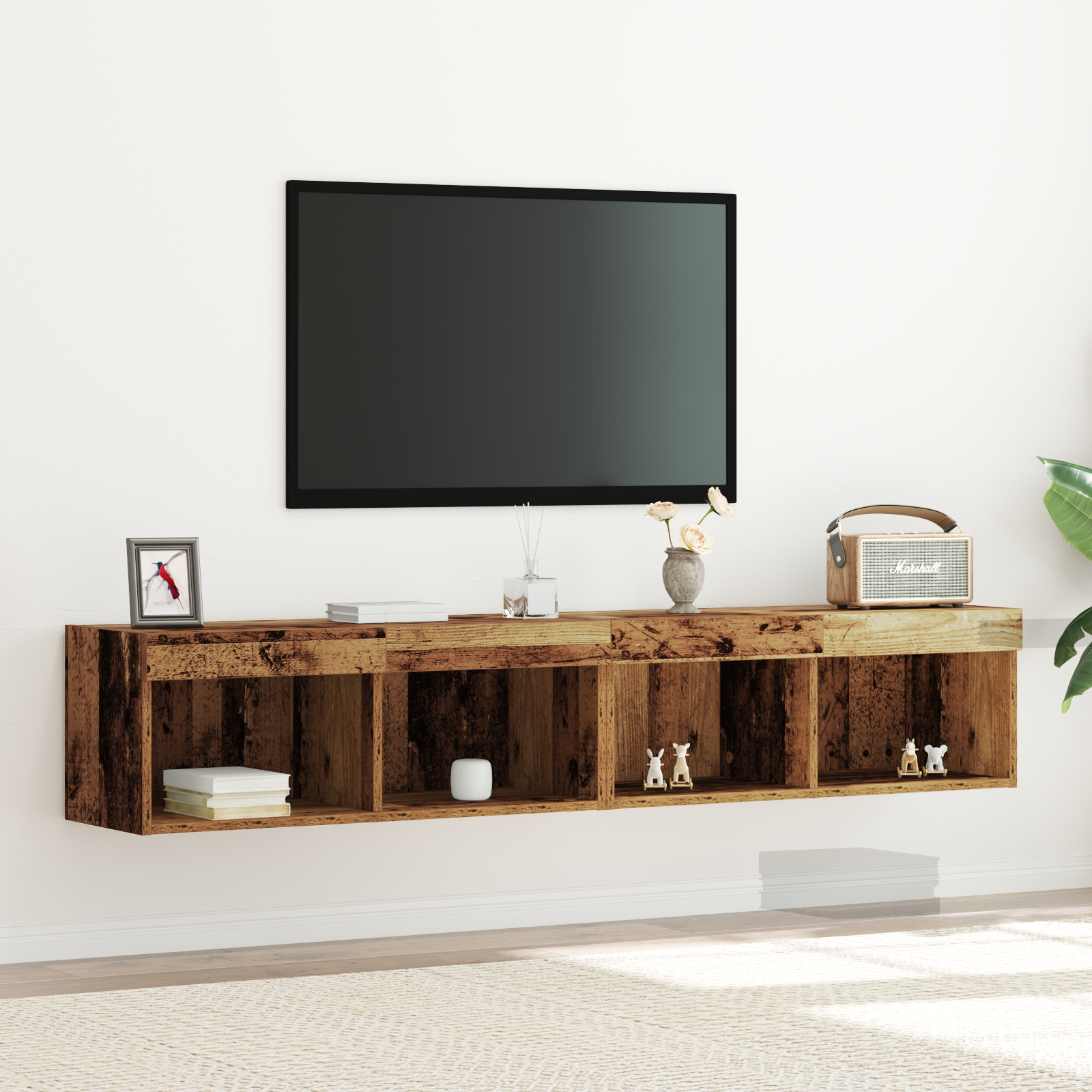 Meubles TV vidaXL avec lumières LED 2 pcs Bois ancien 80x30x30 cm