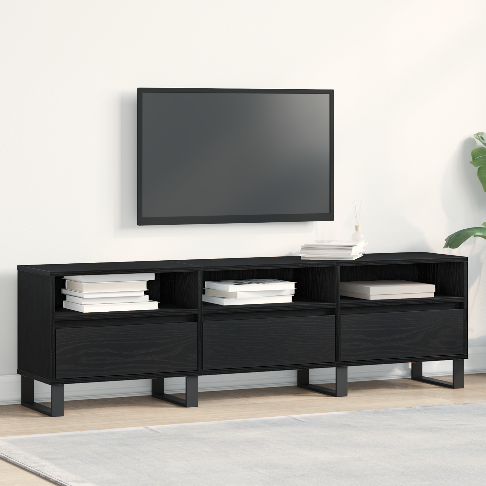 Meuble TV vidaXL Noir Chêne 150x30x44,5 cm Bois d'ingénierie