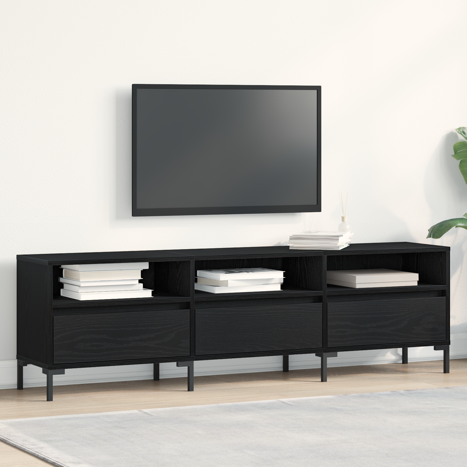 Meuble TV vidaXL Noir Chêne 150x30x44,5 cm Bois d'ingénierie