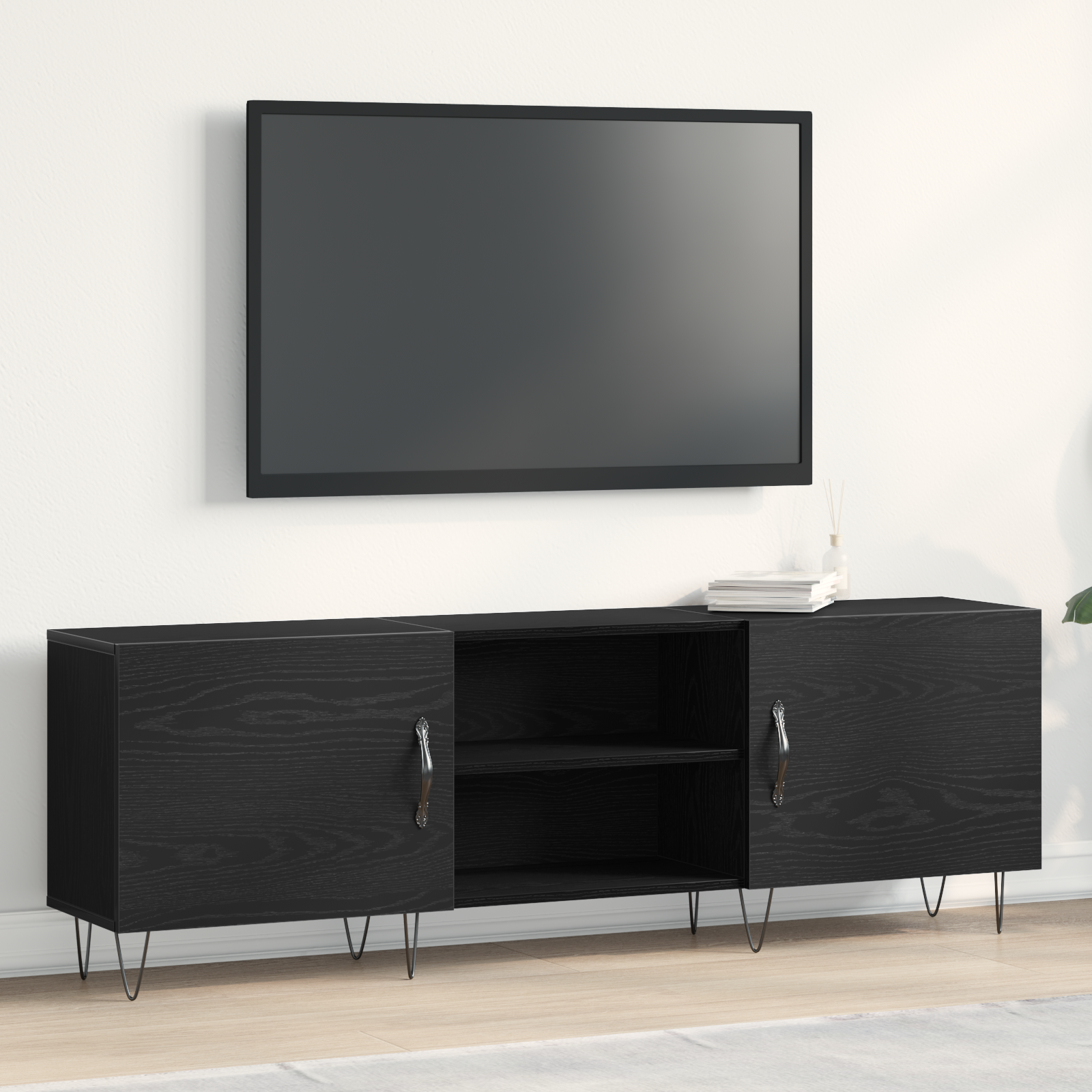 Meuble TV vidaXL Noir Chêne 150x30x50 cm Bois d'ingénierie