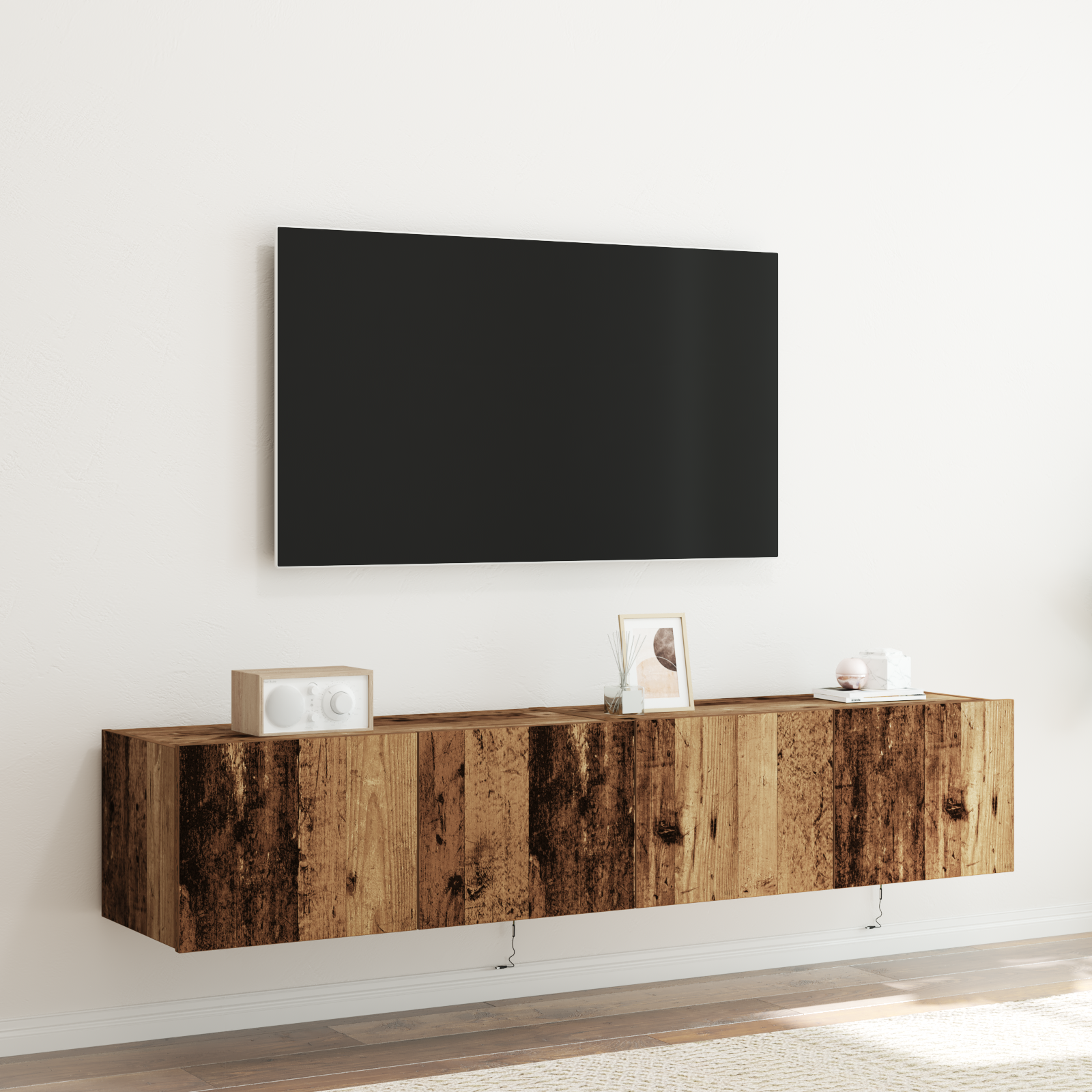 Mobilier TV vidaXL avec lumières LED 2 pcs Bois ancien 80x35x31 cm