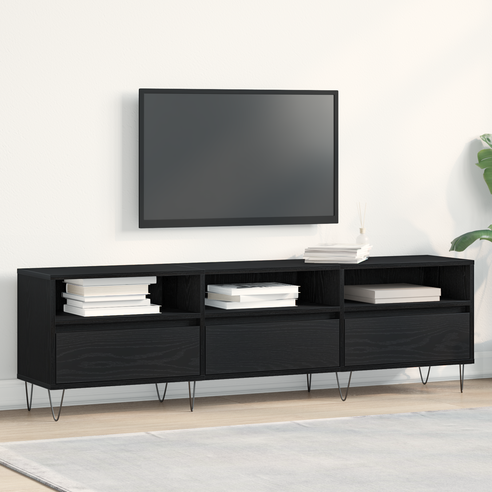 meuble TV vidaXL Noir Chêne 150x30x44,5 cm en bois d'ingénierie