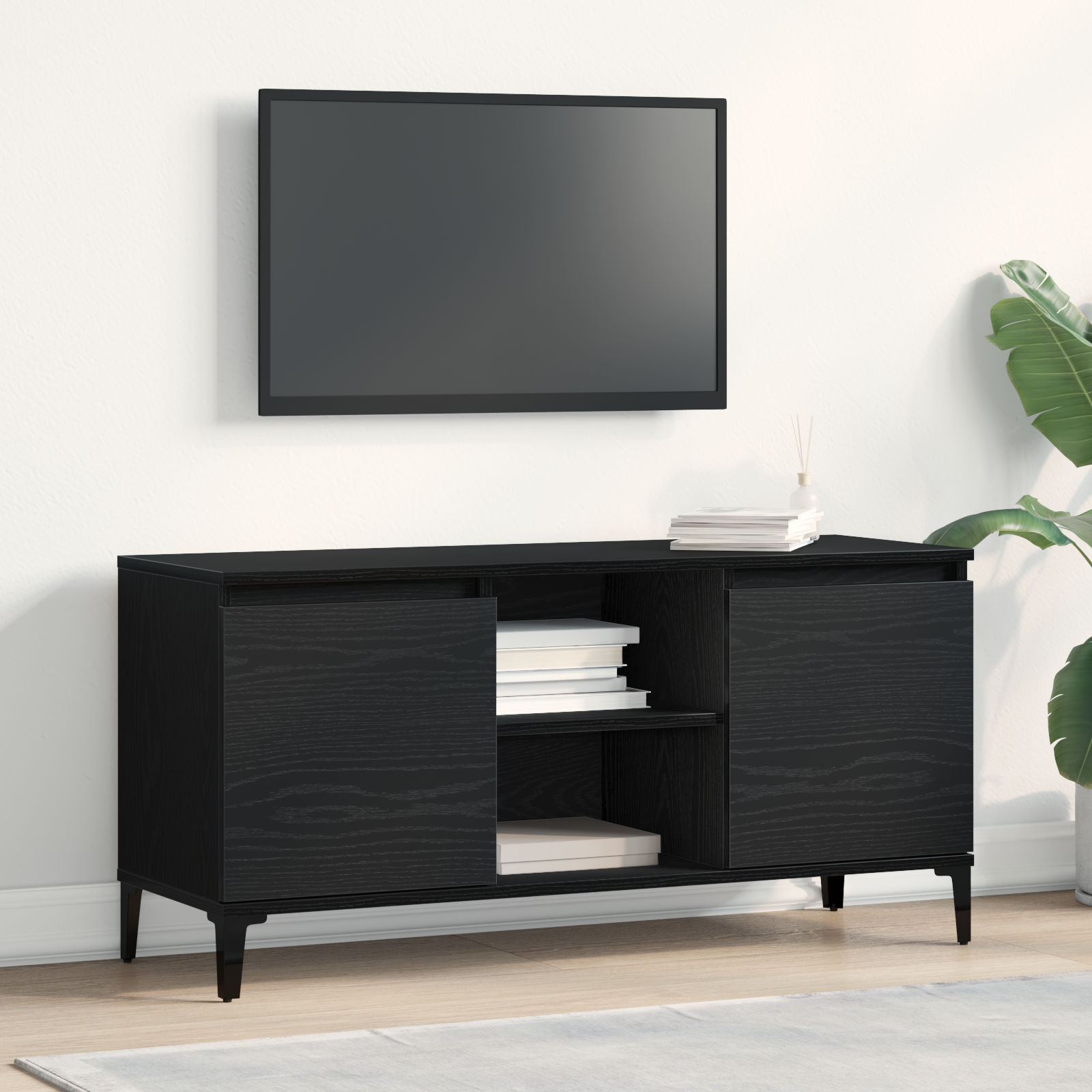 Meuble TV vidaXL Noir Chêne 102x35x50 cm en bois d'ingénierie