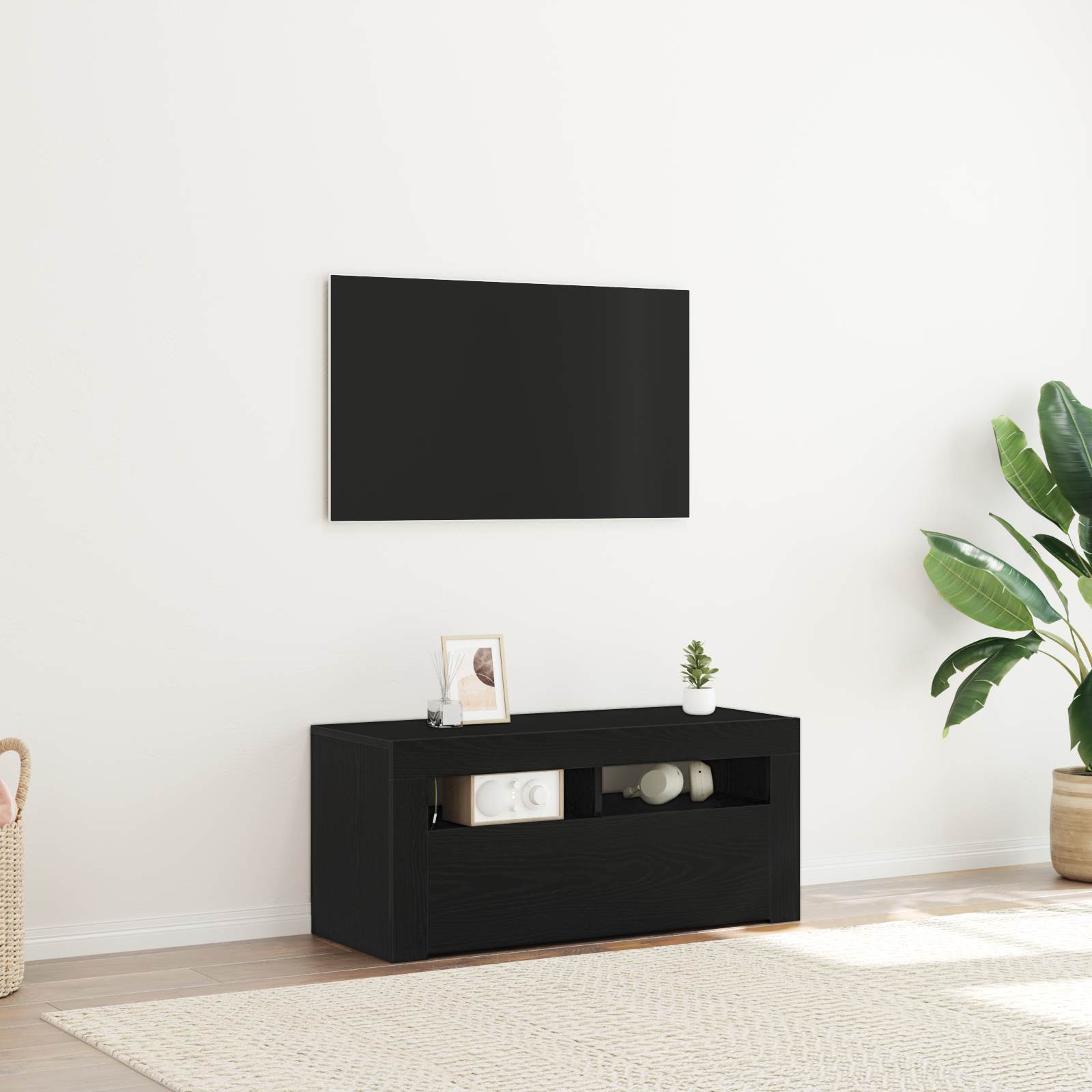 Meuble TV vidaXL avec LED Chêne noir 90x35x40 cm Bois d'ingénierie