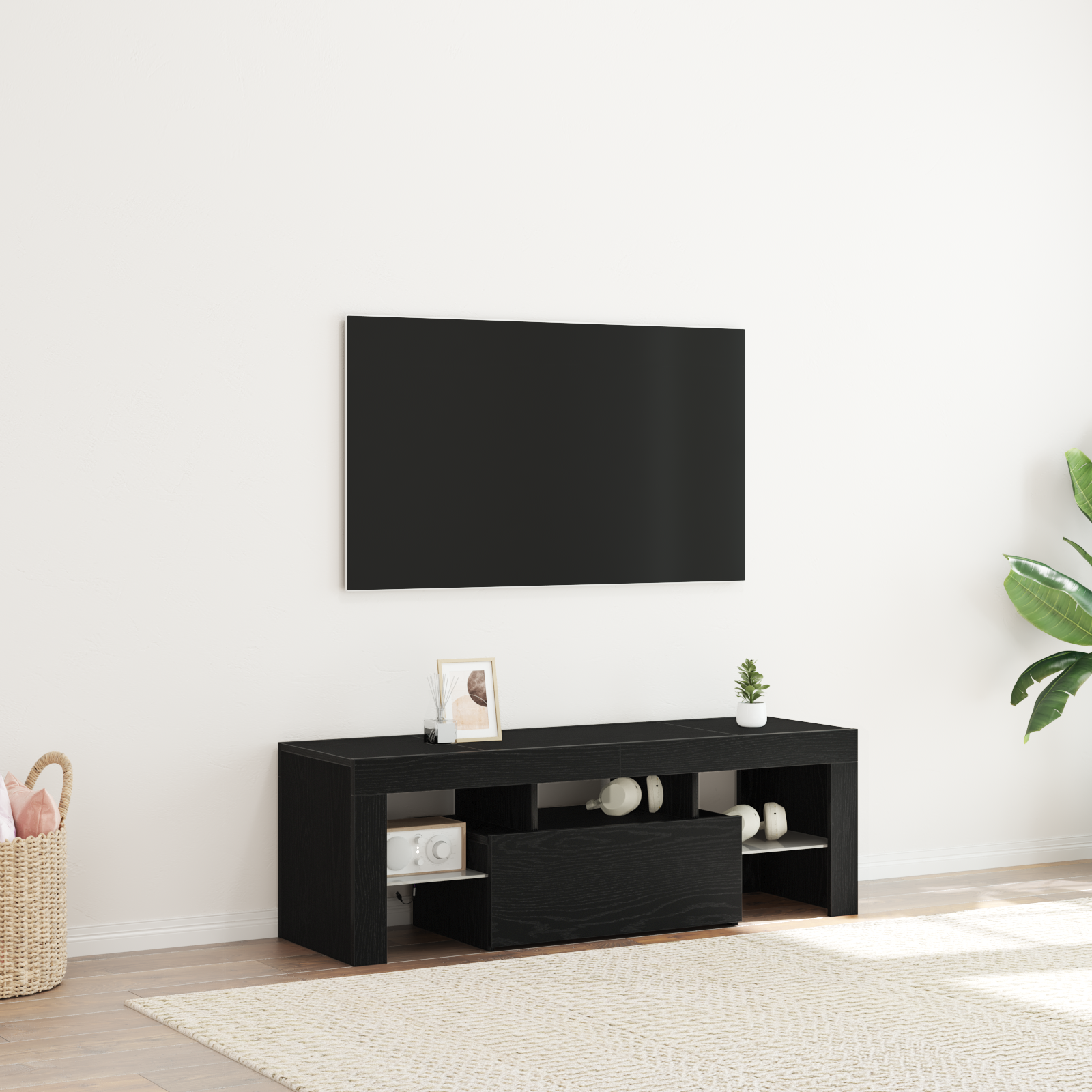 Meuble TV vidaXL avec lumière LED en chêne noir 120x35x40 cm