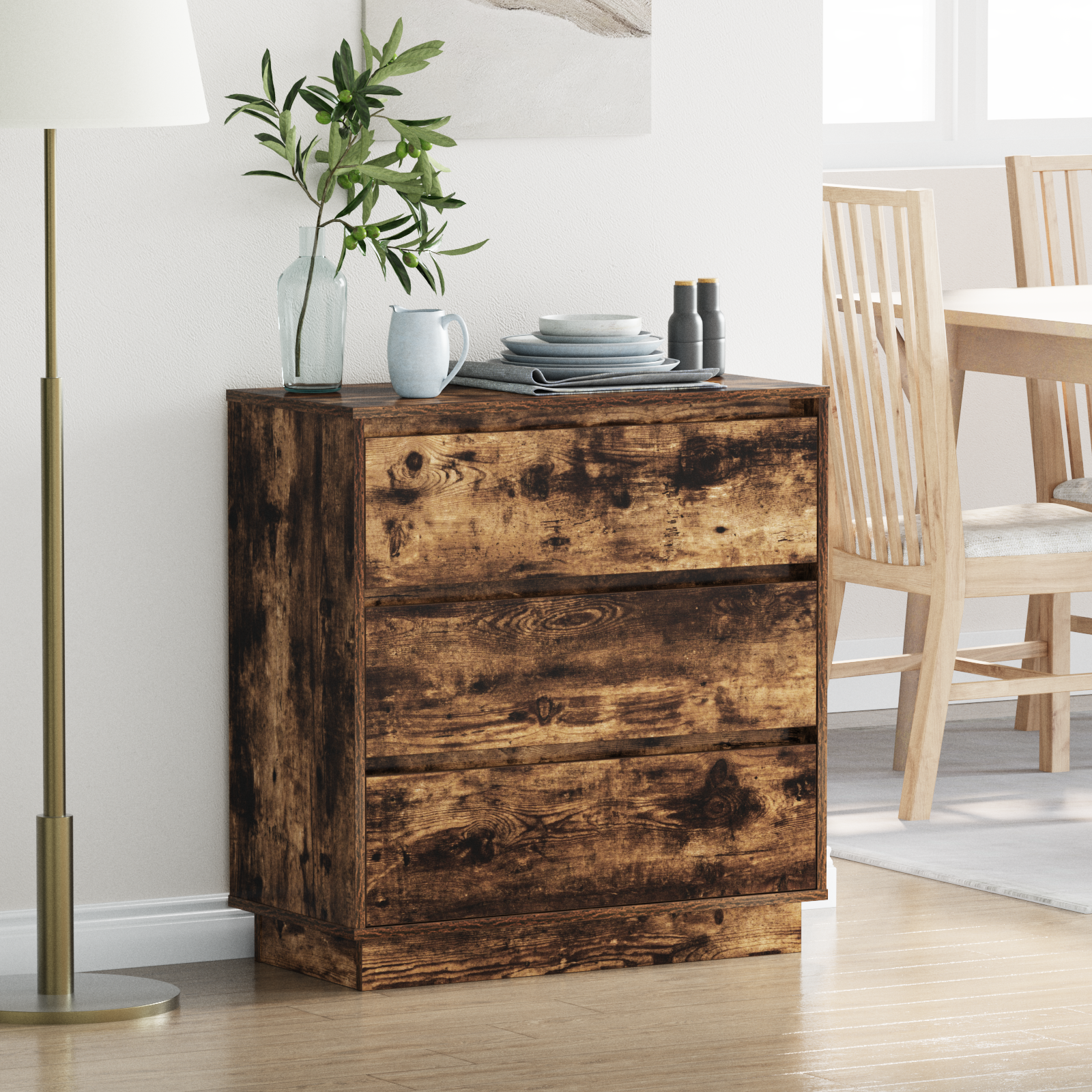 vidaXL Table de nuit avec LED Chêne fumé 71x34,5x75 cm en Bois d'ingénierie