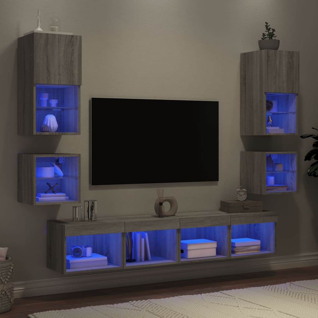 vidaXL Unités murales TV avec LED 8 pcs gris sonoma bois d'ingénierie