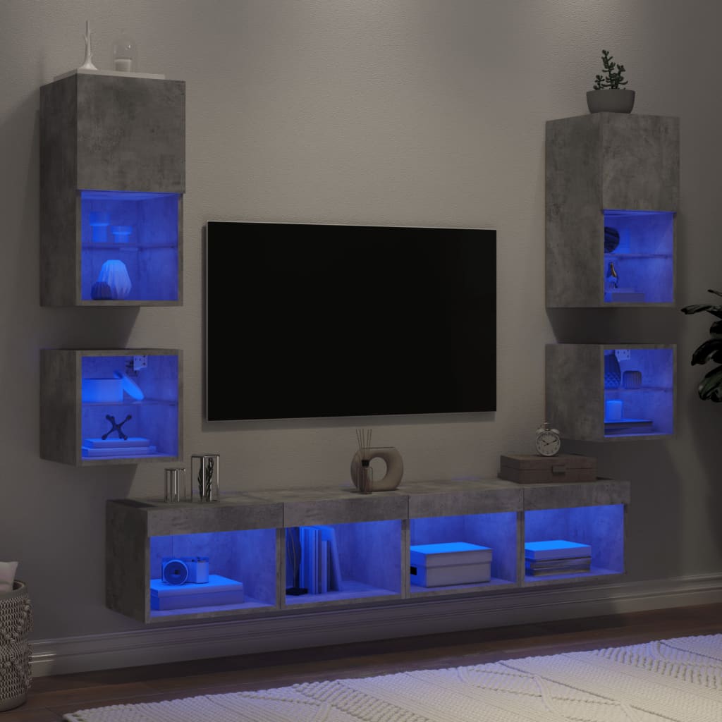vidaXL Unités murales TV avec LED 8 pcs gris béton bois d'ingénierie