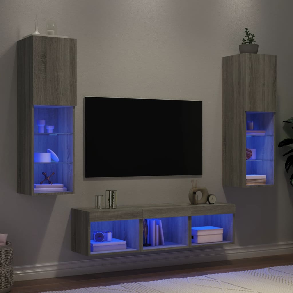 vidaXL Unités murales TV avec LED 5 pcs gris sonoma bois d'ingénierie