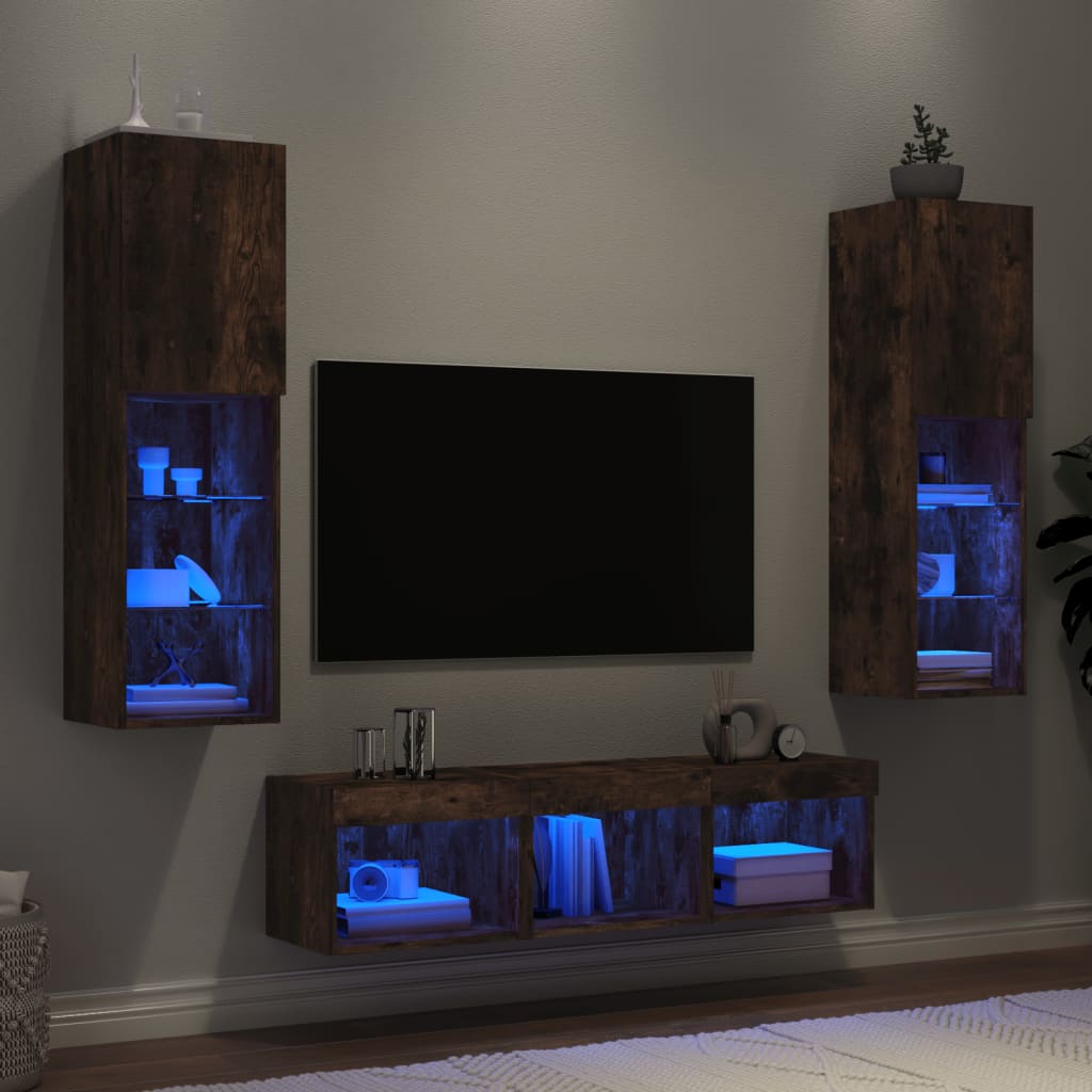 vidaXL Unités murales TV avec LED 5 pcs chêne fumé bois d'ingénierie