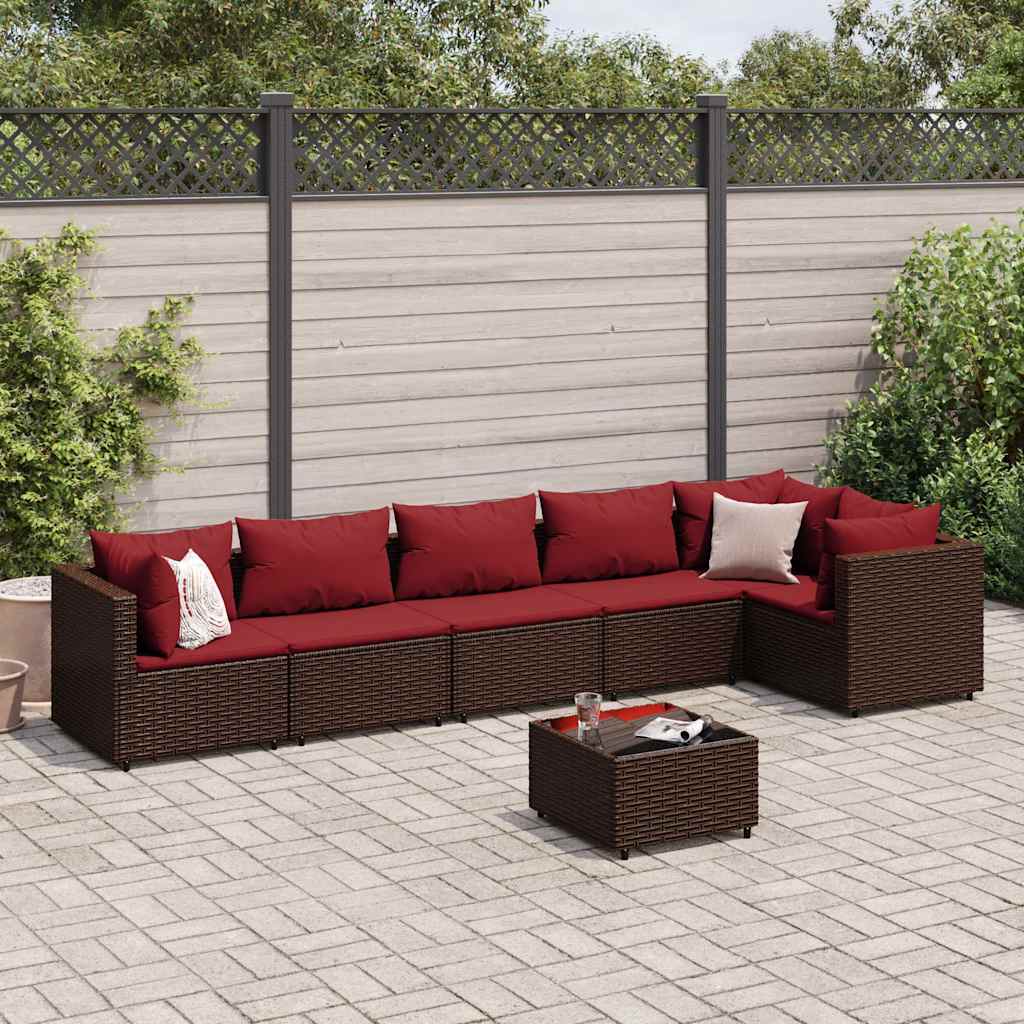 vidaXL Salon de jardin avec coussins 7 pcs marron résine tressée