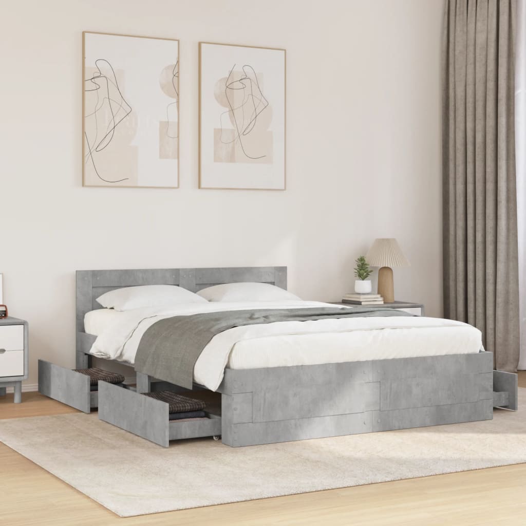 vidaXL Cadre de lit et tête de lit sans matelas gris béton 120x190 cm