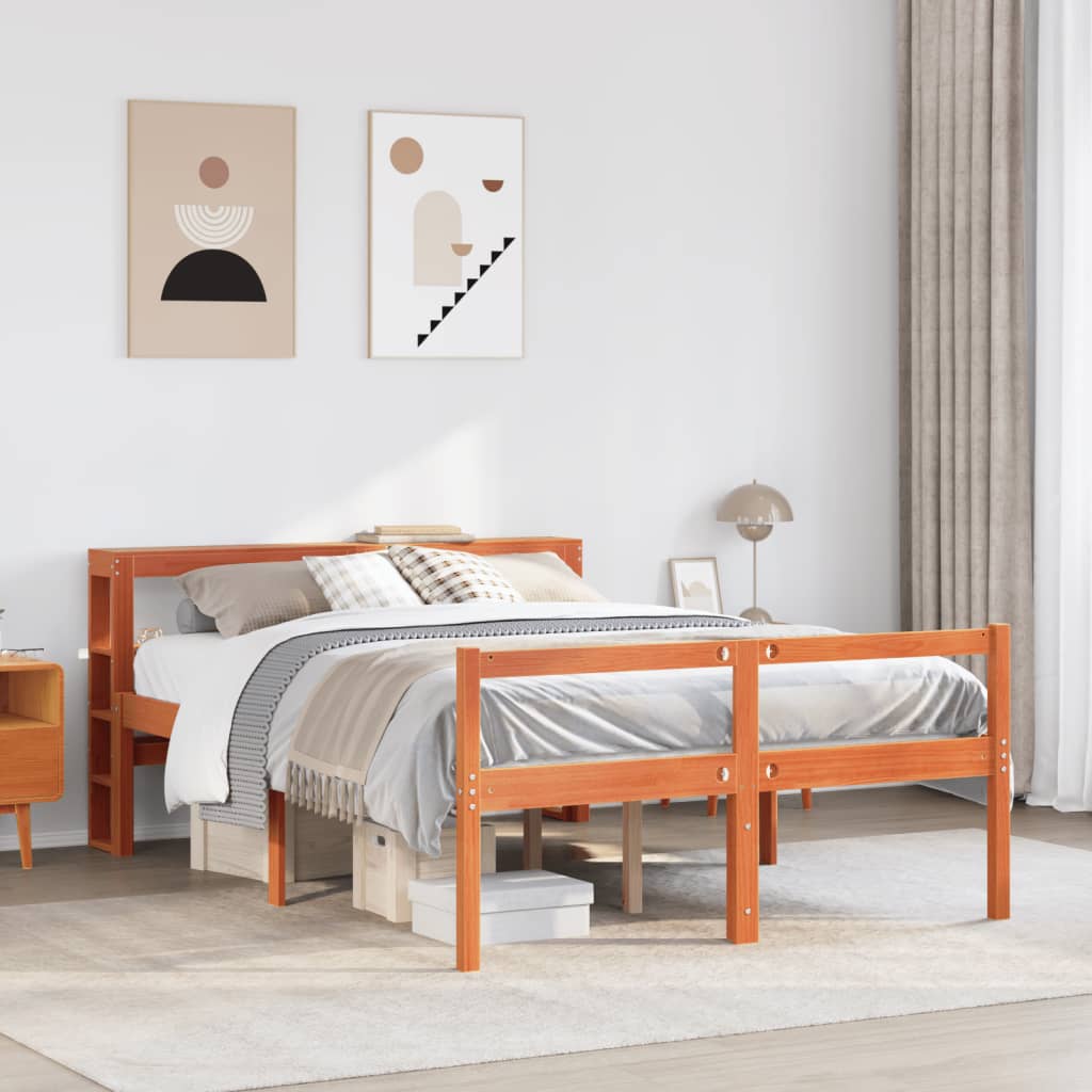 vidaXL Cadre de lit et tête de lit sans matelas cire marron 150x200 cm
