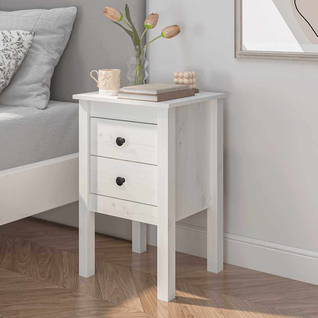 Comodino Bianca 40x35x61,5 Cm In Legno Massello Di Pino