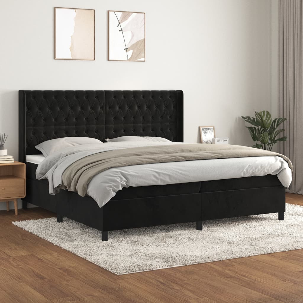 Giroletto A Molle Con Materasso Nero 200x200 Cm In Velluto