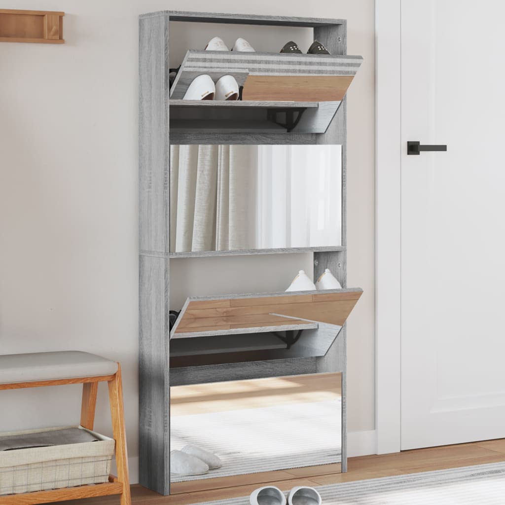 Scarpiera Con Specchio A 4 Livelli Grigio Sonoma 63x17x134 cm
