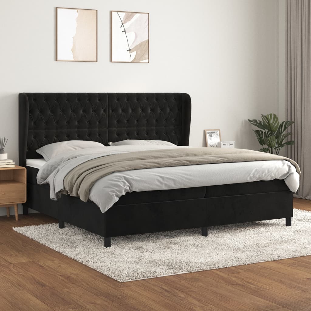 Giroletto A Molle Con Materasso Nero 200x200 Cm In Velluto