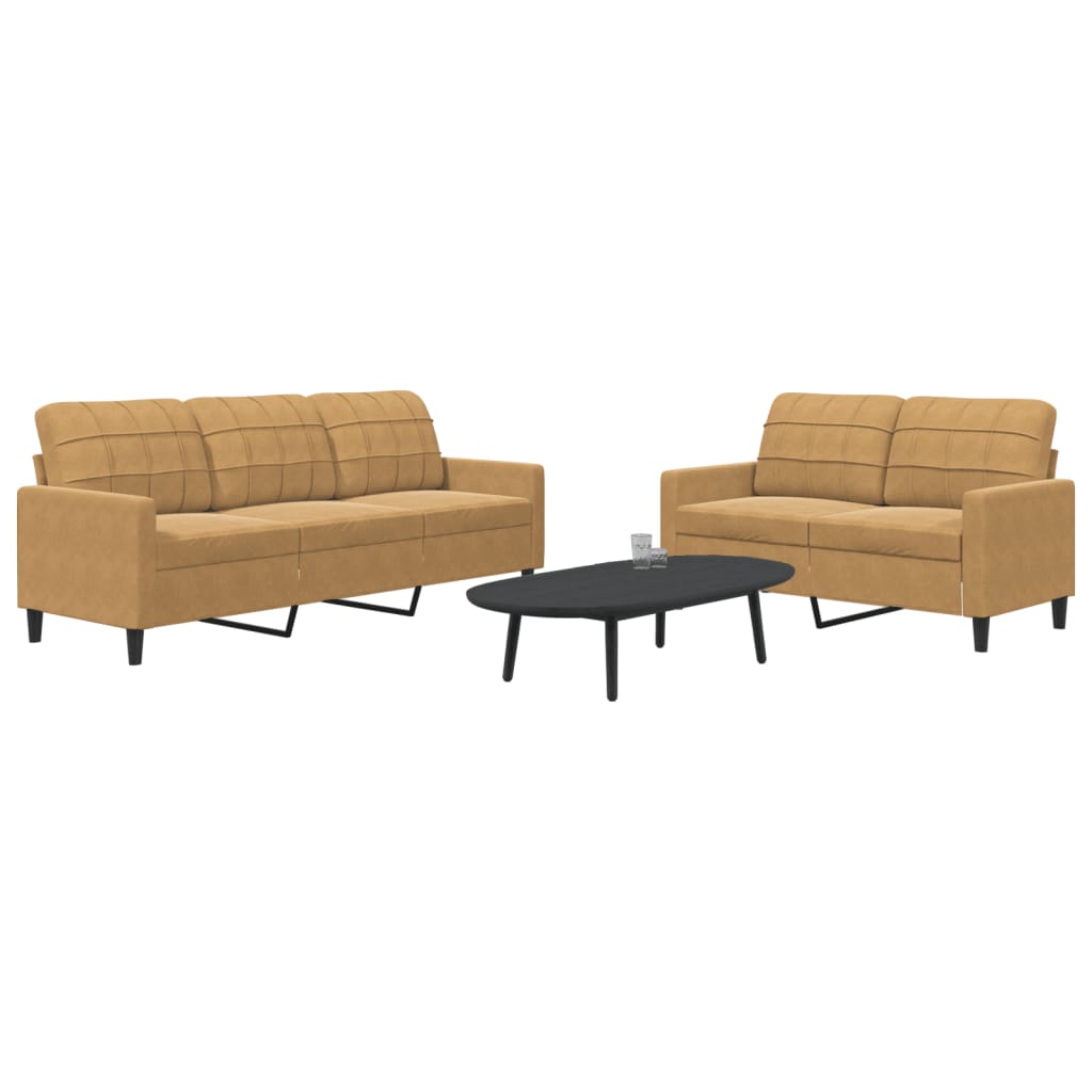 Set Di Divani 2 Pz Con Cuscini Marrone In Velluto