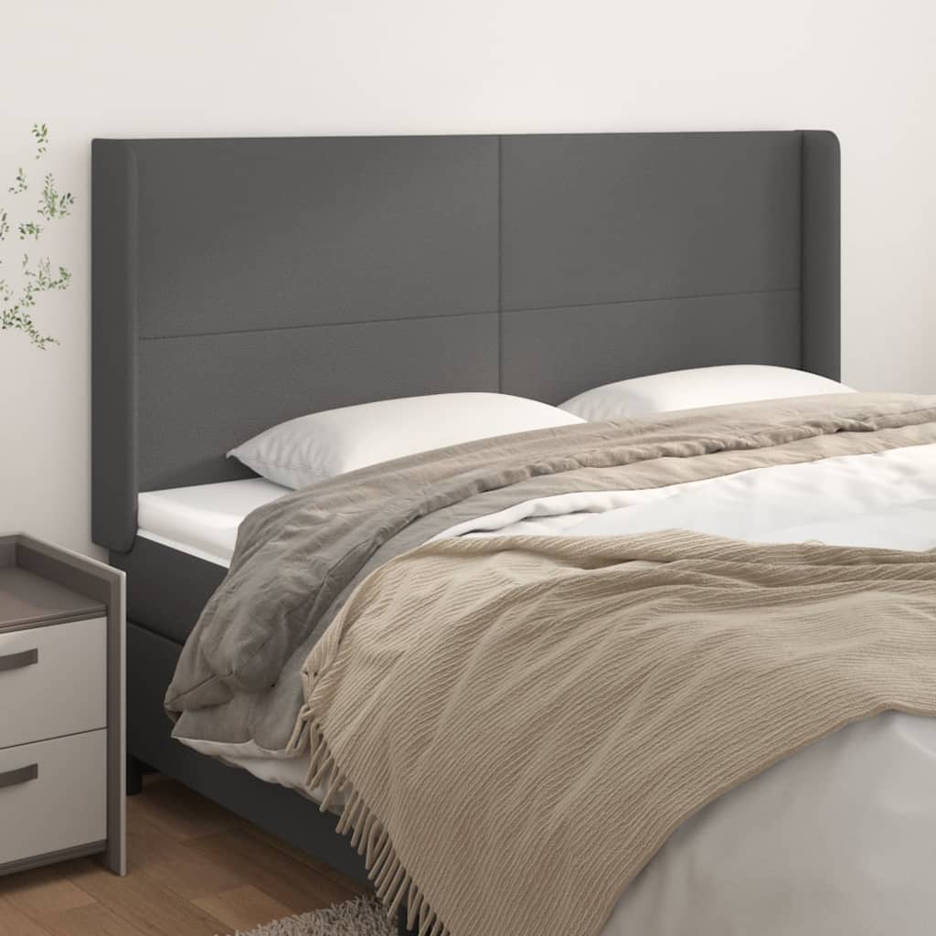 Testiera Ad Orecchio Grigio 183x16x118/128 Cm In Similpelle