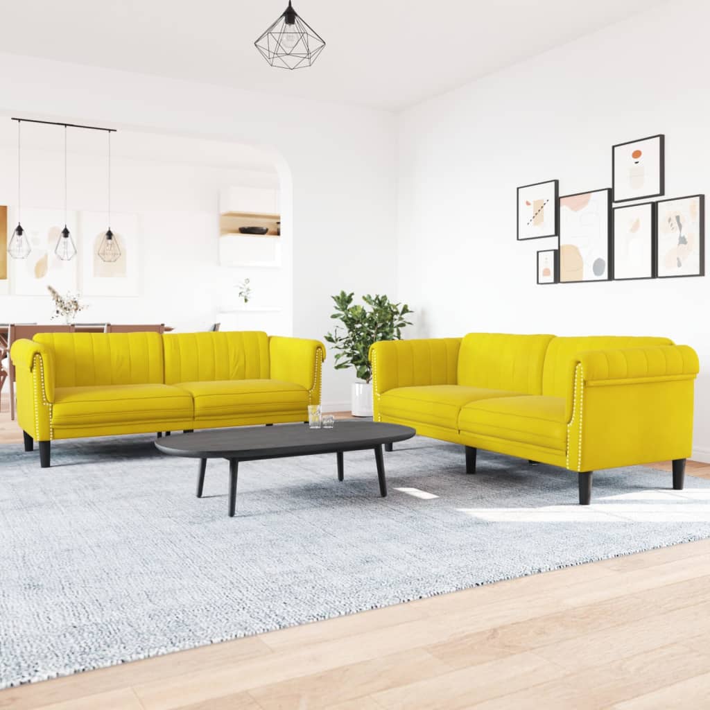 Set Di Divani 2 Pz Giallo In Velluto