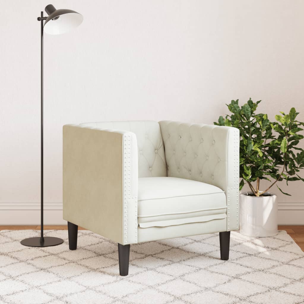 Poltrona Chesterfield Crema In Velluto - Image 3