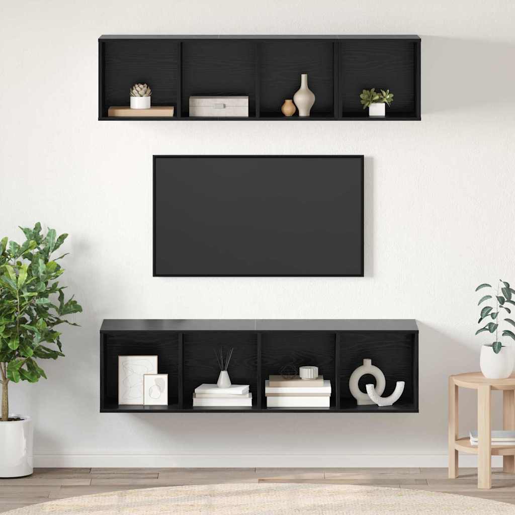 vidaXL Conjunto de mueble de TV 3 pcs Roble Negro Madera contrachapada