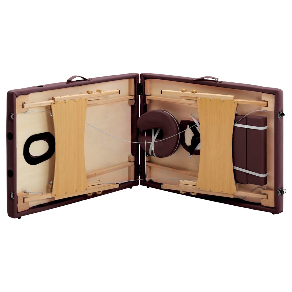 vidaXL Massageliege Klappbar 2-Zonen mit Holzgestell Bordeaux-Lila - Image 6