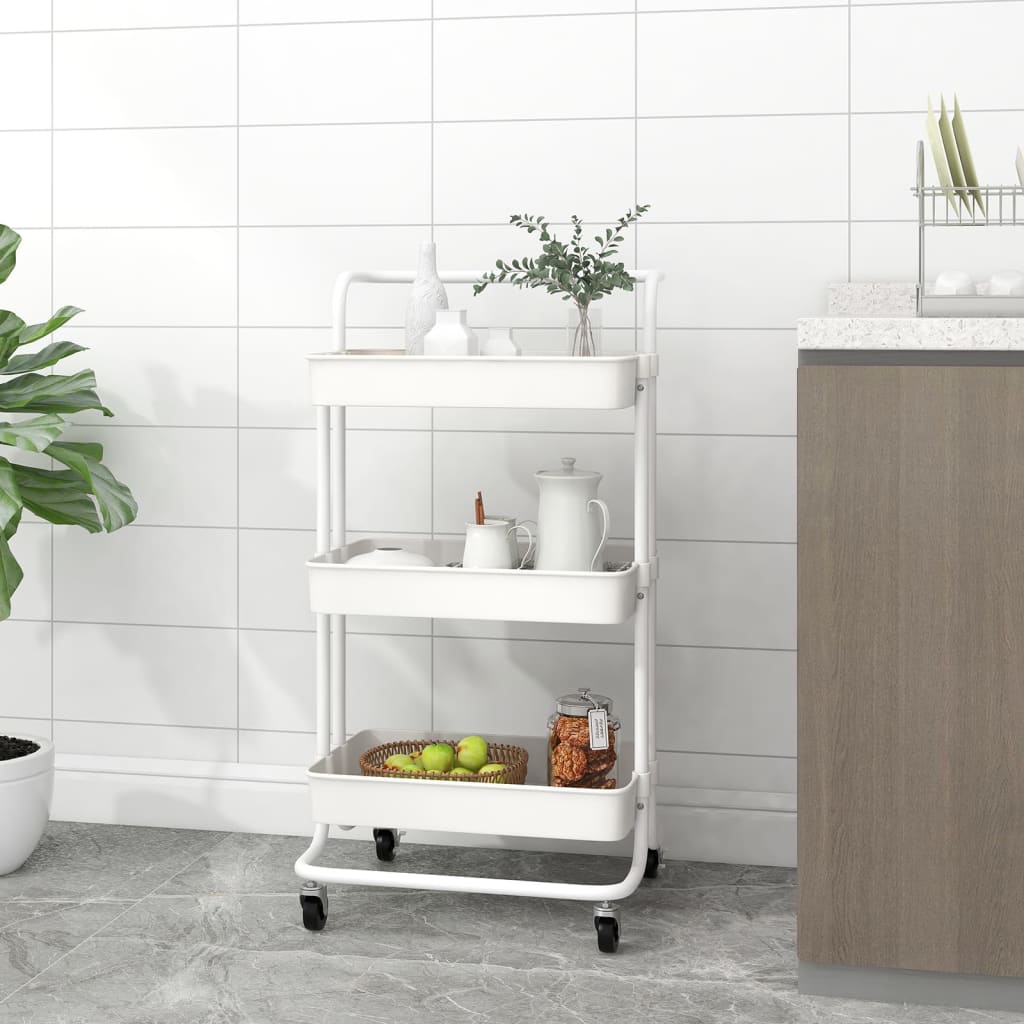 vidaXL Küchenwagen 3 Etagen Weiß 42x35x85 cm Eisen und ABS