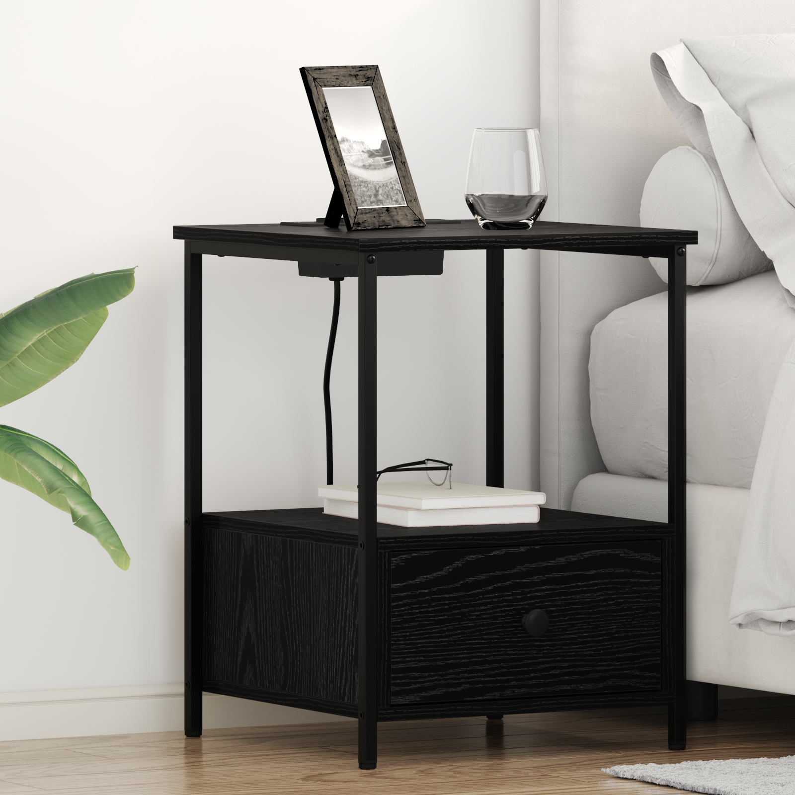 vidaXL Table de nuit avec station de chargement 2 pcs Chêne noir