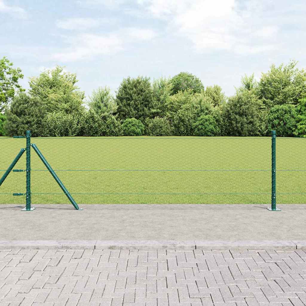 vidaXL Zaun mit Pfosten Grün 0,6 x 25 m PVC-beschichteter Stahl