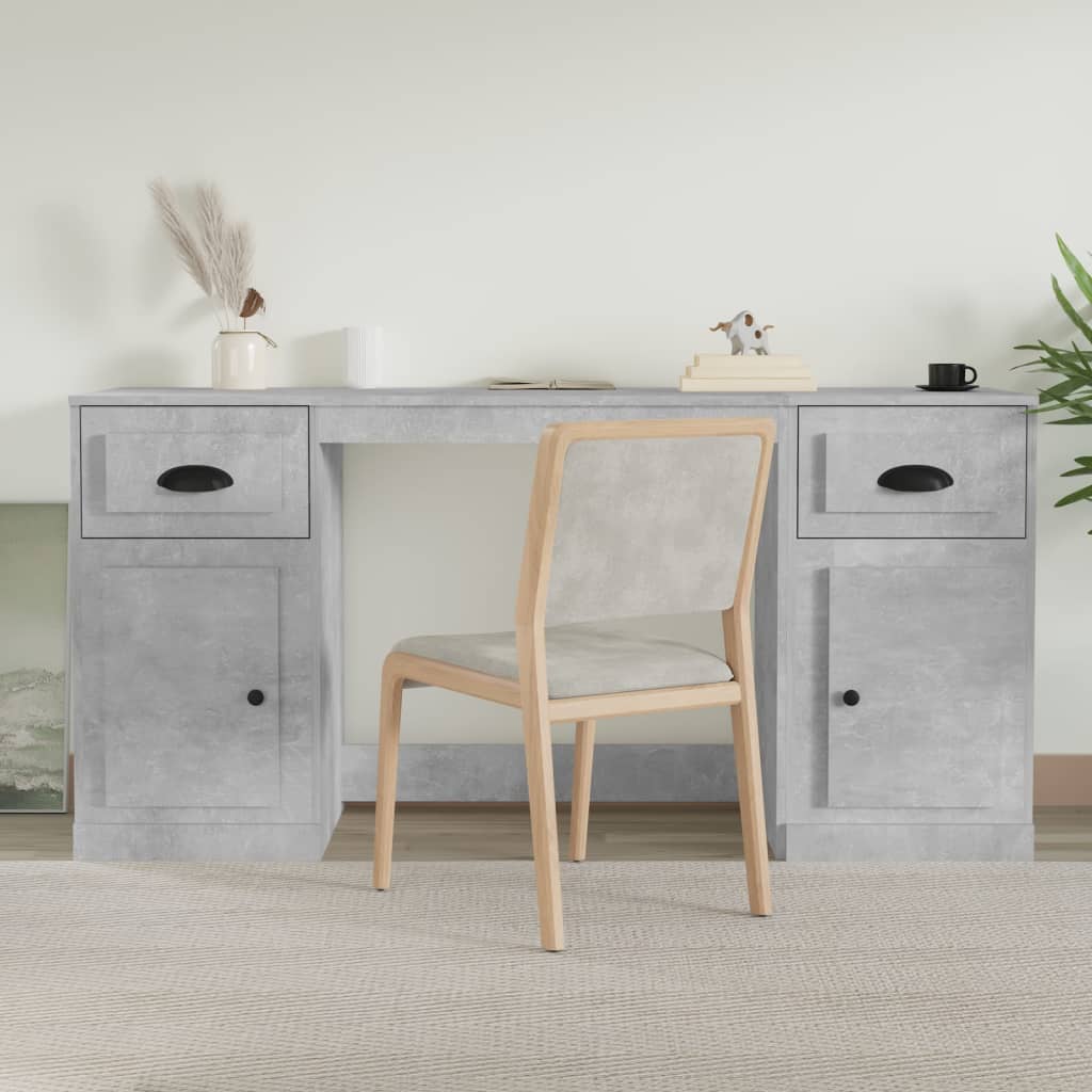 Scrivania Con Armadietto Grigio Cemento In Legno Multistrato