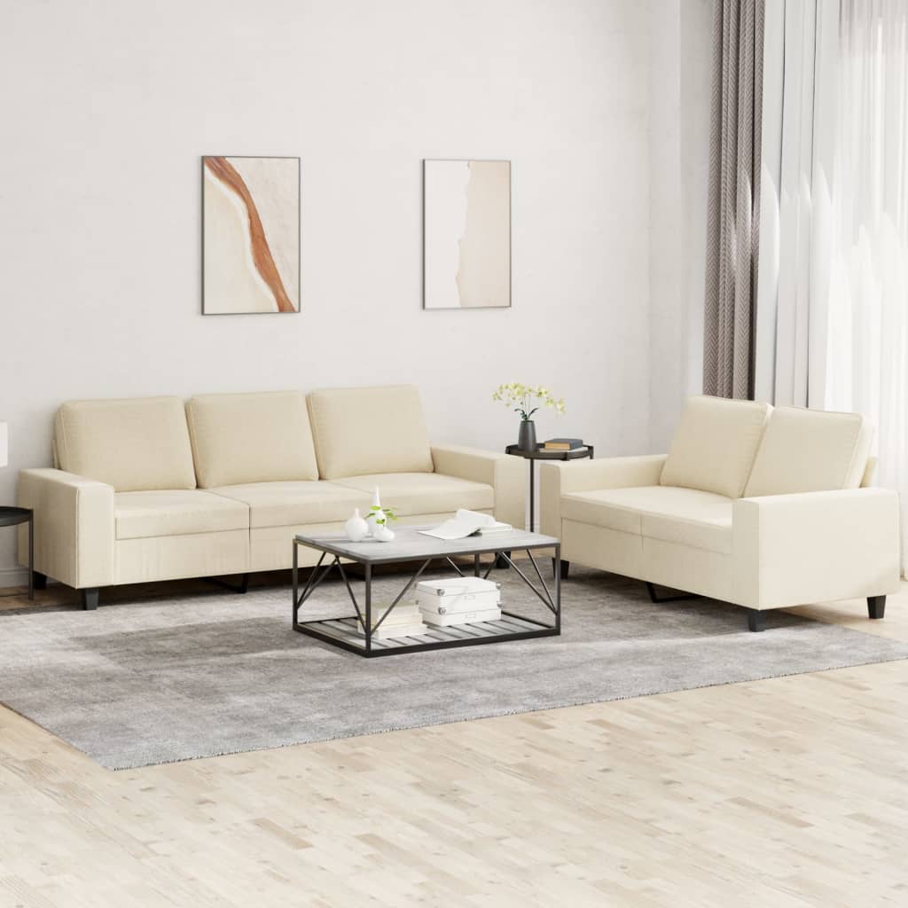 Set Di Divani 2 Pz Crema In Tessuto