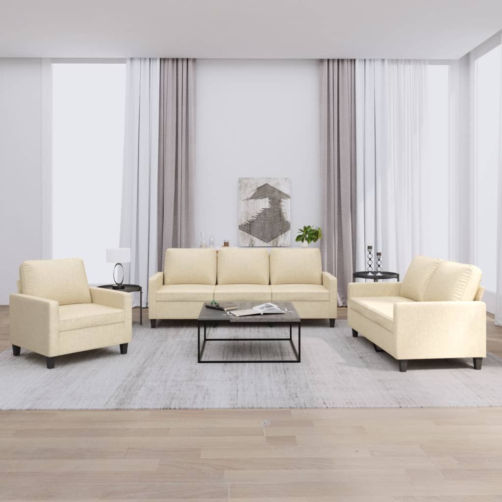 Set Di Divani 3 Pz Con Cuscini Crema In Tessuto