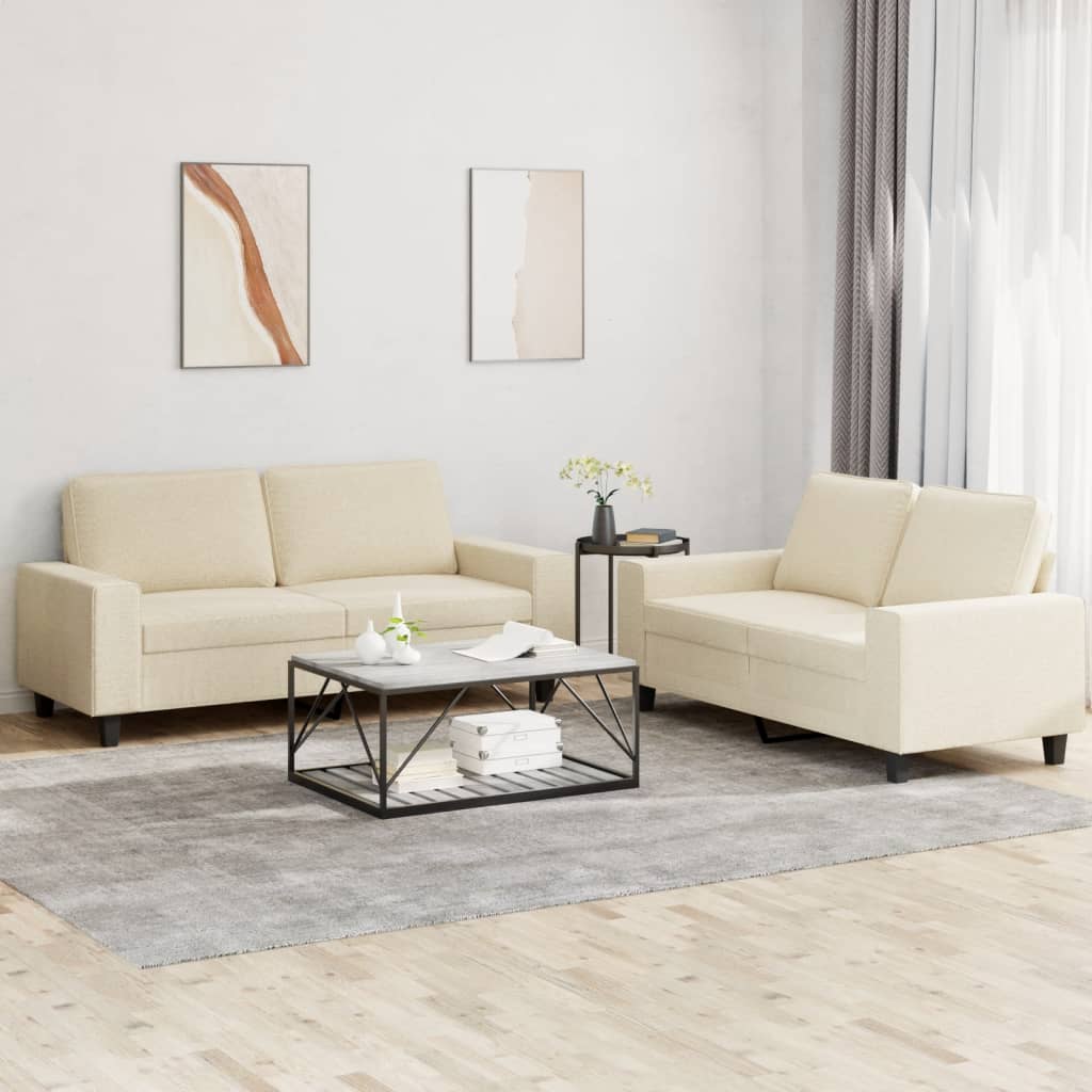 Set Di Divani 2 Pz Crema In Tessuto