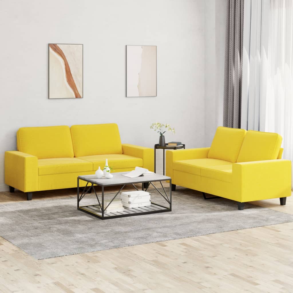 Set Di Divani 2 Pz Giallo Chiaro In Tessuto
