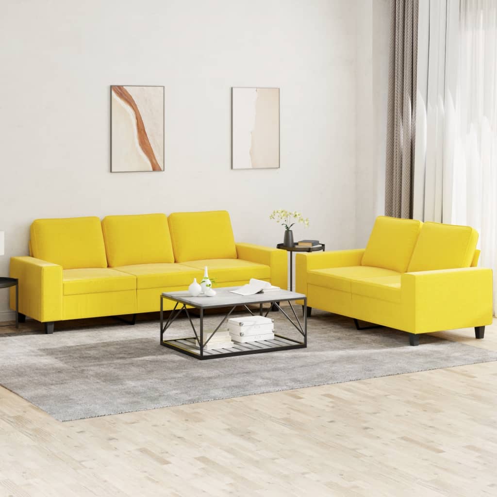 Set Di Divani 2 Pz Giallo Chiaro In Tessuto