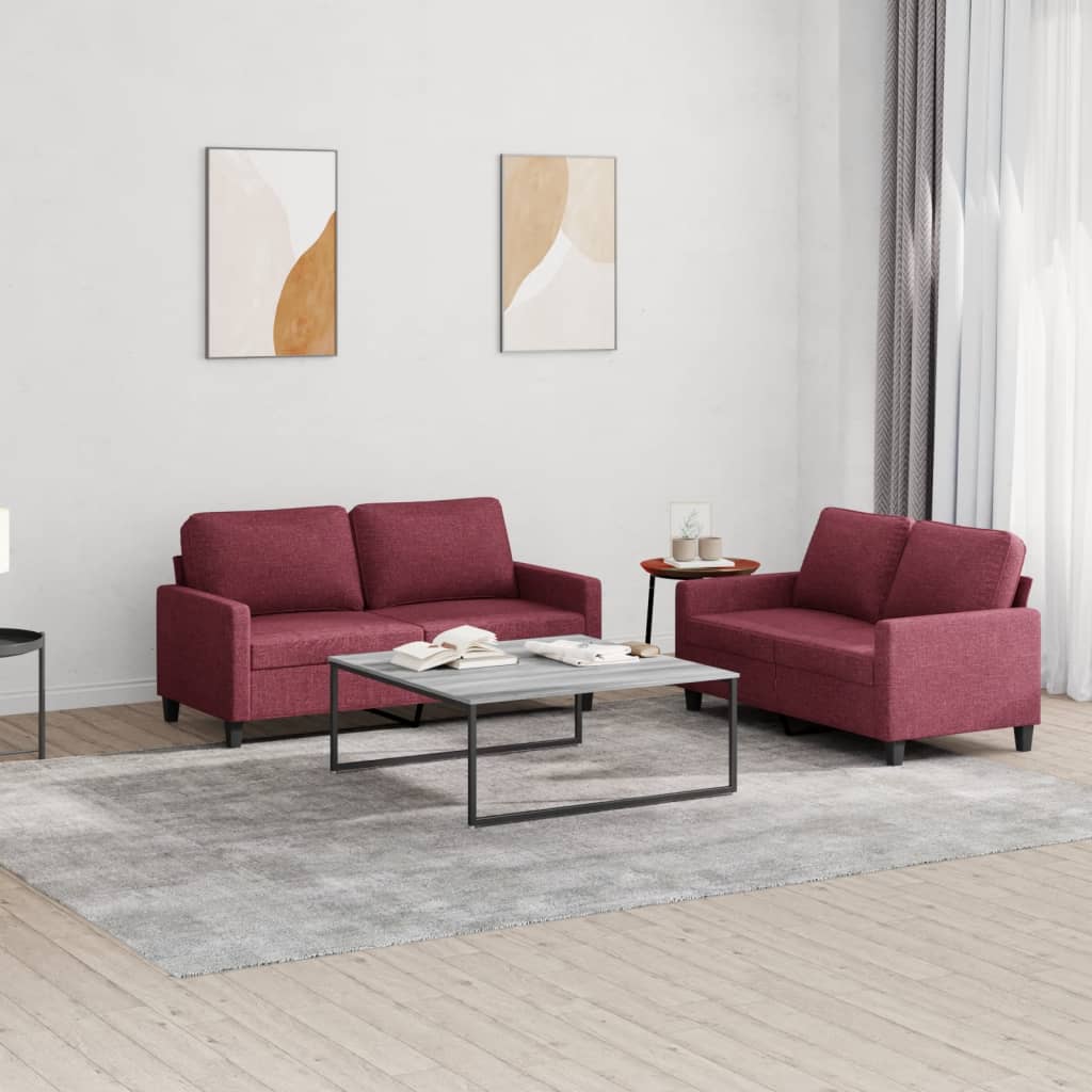 Set Di Divani 2 Pz Con Cuscini Rosso Vino In Tessuto