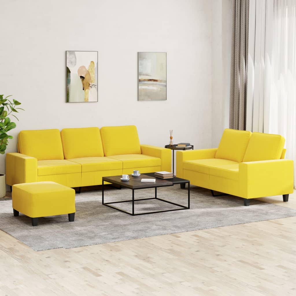 Set Di Divani 3 Pz Giallo Chiaro In Tessuto