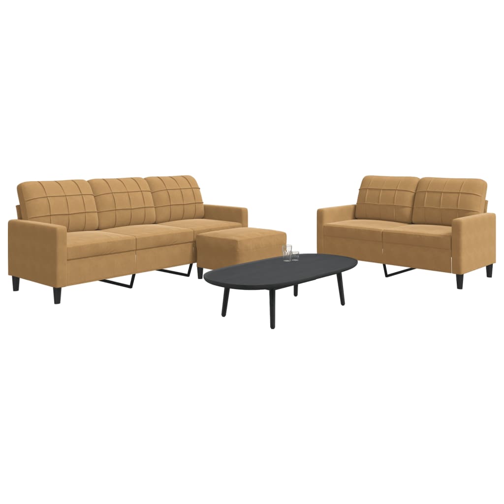 Set Di Divani 3 Pz Con Cuscini Marrone In Velluto