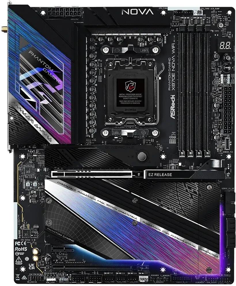 Asrock Phantom Gaming X870e Nova Wifi - Motherboard - Atx - Socket Am5 - Amd X870e Chipsatz - Usb4, Usb 3,2 Gen 1, Usb 3,2 Gen 2, UsB-C 3,2 Gen 2x2 -