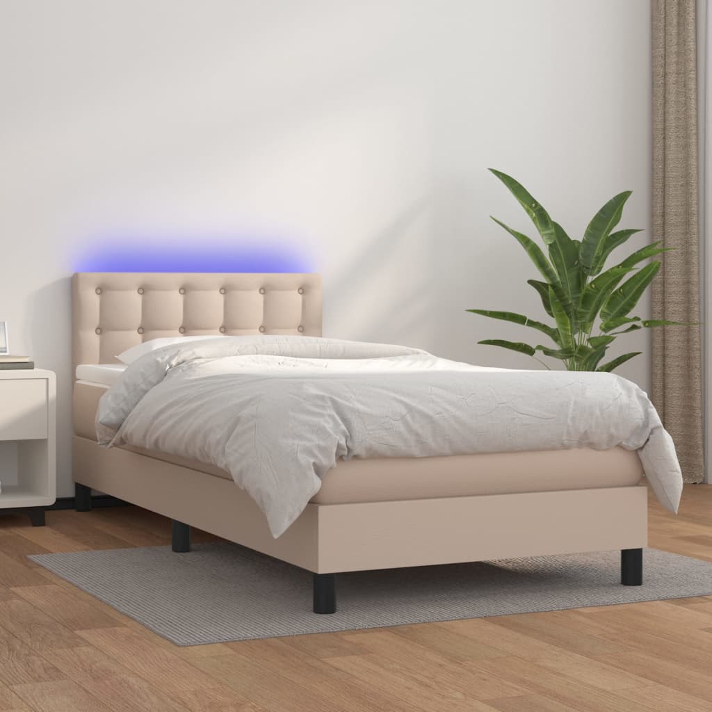 Giroletto Molle Materasso E Led Cappuccino 90x200 Cm Similpelle