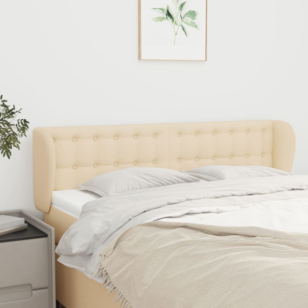 Testiera Ad Orecchio Crema 147x23x78/88 Cm In Tessuto