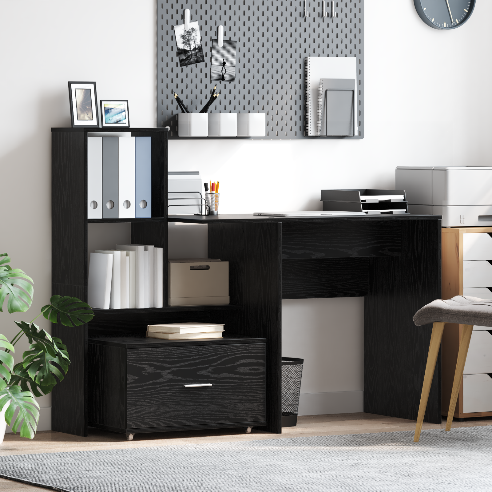 Scrivania Rovere Nero 131,5 X 50 X 106,5 Cm Legno Multistrato