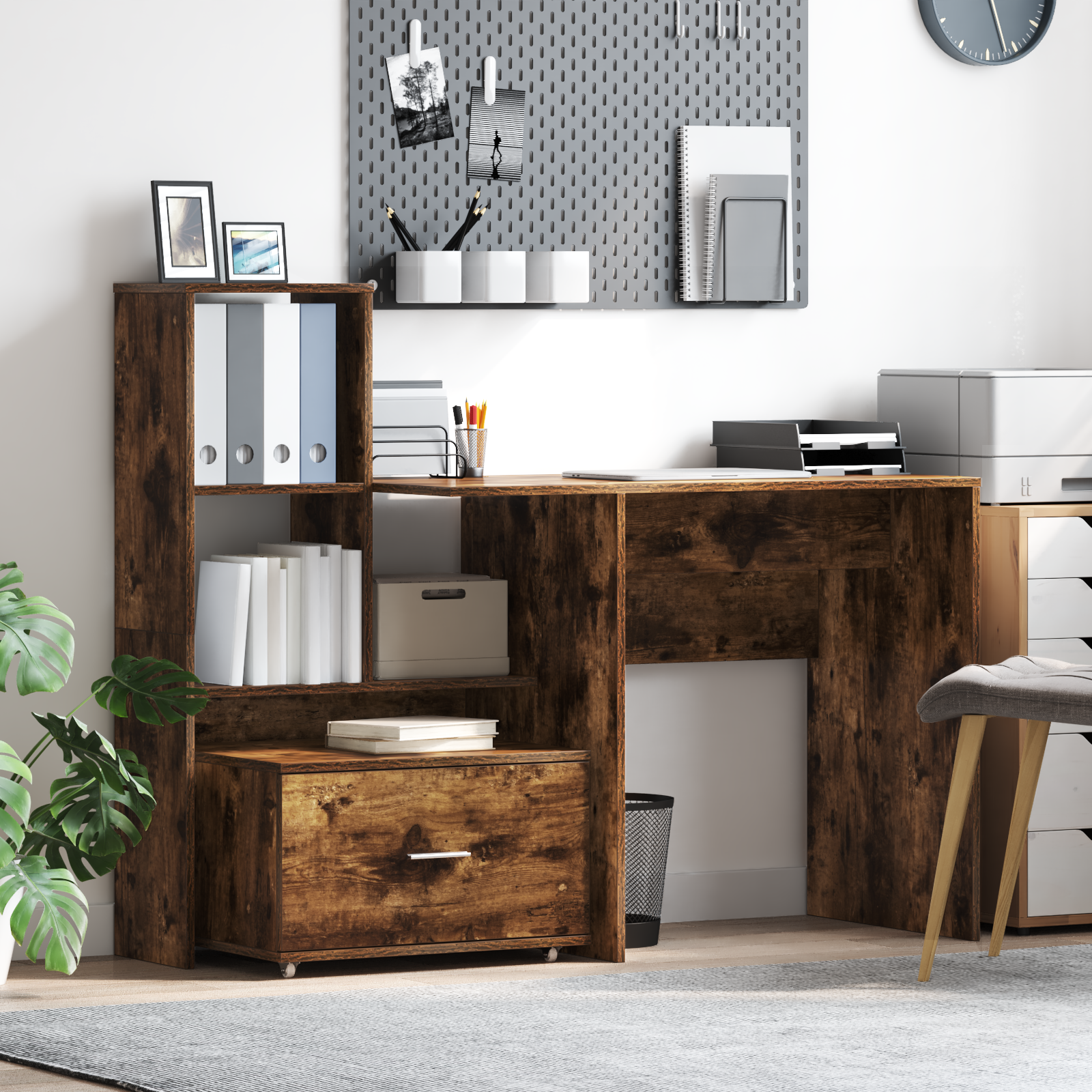 Scrivania Rovere Fumé 131,5 X 50 X 106,5 Cm Legno Multistrato