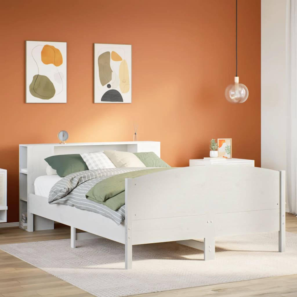 Letto Libreria Senza Materasso Bianco 135x190 Cm Legno Di Pino
