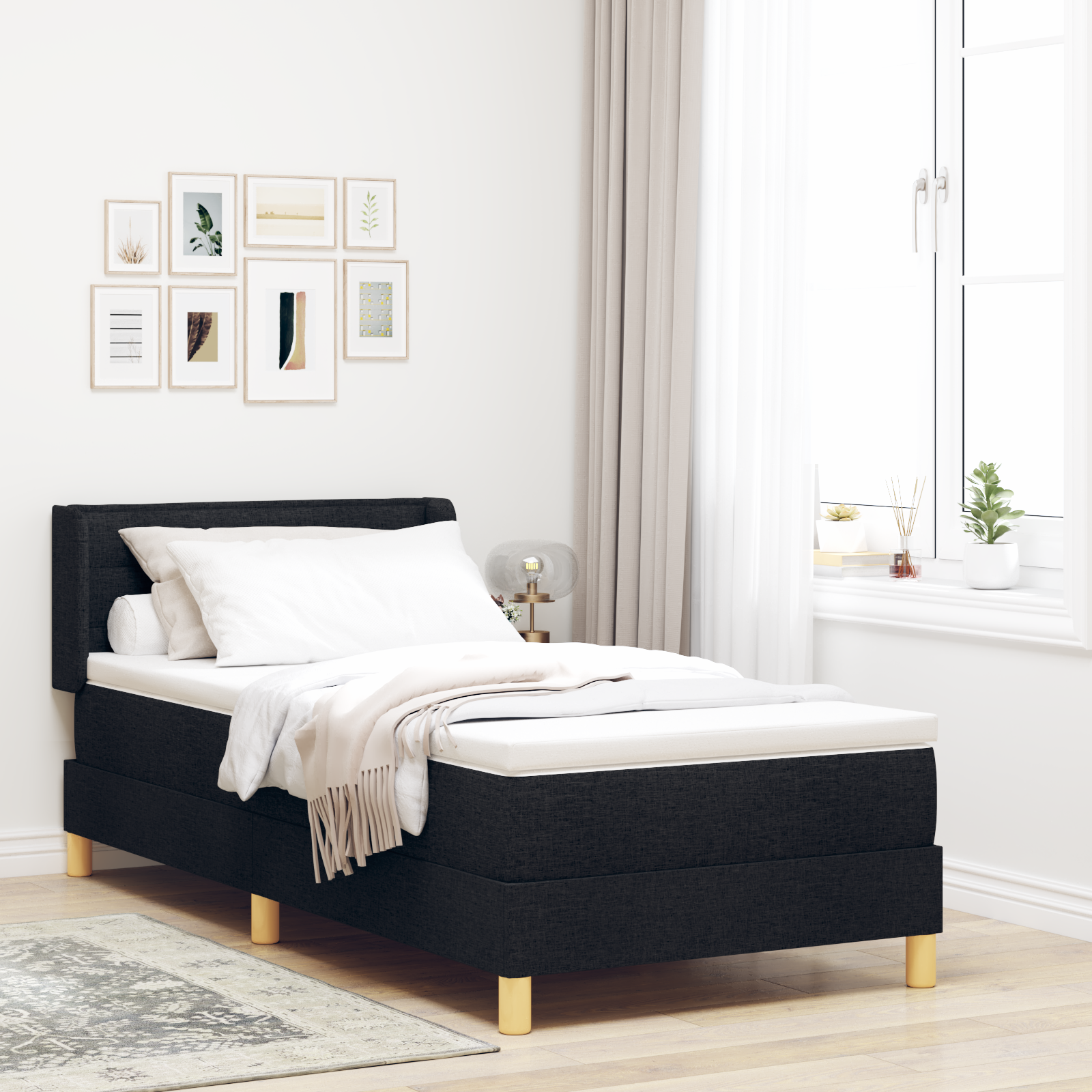 Letto A Molle Nero E Bianco E Nero 100 X 200 Cm Tessuto
